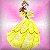 Animated contact sheet showing three frames of a Disney princess character in a yellow ball gown against pink background with subtle light rays.