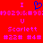 Red background with pixelated text and symbols in pink, blue, and purple hues arranged symmetrically.