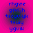 Blue pixelated text on a pink background with dark blue gradient center, arranged in six lines.