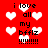 Red background with white heart shapes and black text reading "i love all my bfflz !!!!!!!" in pixelated font.