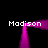 A static image with four instances of the text 'Madison' in white pixelated font, each positioned around a glowing pink rectangular frame on a black background.