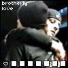 six identical frames showing two people embracing, with 'brotherly love' text and a heart icon cycling through a of white squares