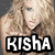 A pixelated image of a person with long wavy blonde hair, featuring text overlays 'KISHA' and 'ROXS' in bold white letters on black backgrounds.
