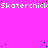 A static image with a bright pink background featuring repeated white text "Skaterchick" and scattered black dots.