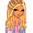 Pixel art buddy icon featuring a cartoon woman with long blonde hair and pink text on a split background of white, pink, and gray.