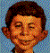 A cartoon-style character with brown hair and a blue background displays three sequential facial expressions: closed eyes, open eyes, and tongue-out.