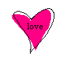 Three heart-shaped icons with pink fill and black outlines, each containing the word 'love' in lowercase text on a gray background.