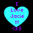 Four identical cyan heart-shaped icons with purple text reading "I Love Jacie !!!" and a purple smiley face symbol, arranged in a on black background
