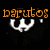 Pixelated orange text 'barutos' above white stylized 'W' symbol, white skull with black eye sockets and purple text 'frechies' on black background.