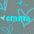 Cyan text 'emma' appears over a gray background with light blue heart outlines and small cyan hearts scattered throughout.