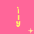 Yellow pixelated 'i y' text on pink background with scattered plus and star symbols, animated with shifting symbols.