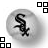 A circular grayscale icon with a stylized 'S' and 'C' logo, surrounded by black-and-white pixelated patterns that change across frames.