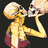 Two pixelated figures with golden-yellow skin kiss against a black background, one wearing red shorts.