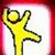 Yellow stick figure with black outline holding a ball above head, standing on one leg with other leg extended, against white background with red border.