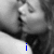Black-and-white image of two people kissing with blue text elements appearing sequentially across frames.
