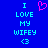 Blue background with cyan text reading "I LOVE MY WIFEY <3" and a pink pixelated heart symbol above the text.