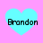 Four cyan hearts on pink background with black pixelated text "Brandon" inside each heart.