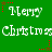 Green background with white pixelated text reading 'Merry Christmas' repeated in two , each containing three instances of the phrase. Red and brown star-shaped pixels appear above and below the text