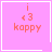 Pink square icon with orange text 'i', '<3', and 'kappy' in pixelated font, featuring a white heart in top-right corner and white star in bottom-right corner.