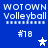 Blue background displays four identical pixelated text blocks with "WOTOWN Volleyball" and "#18" below, each paired with a star symbol showing two animation states.