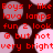 Red pixelated text repeats across a dark background with overlapping light purple circles, forming a wordwall of phrases.