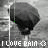 Animated grayscale icon shows a dark rounded shape with subtle texture, shifting slightly across frames while displaying 'I LOVE RAIN <3' text below.