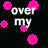 Pixelated text 'over my head' with colored dots on black background, animated color changes between pink, cyan, and purple.