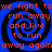 Four identical blue spiral patterns with black outlines overlaid with orange text reading 'we fight to run away and live to run away again' in pixelated font.