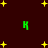 Dark brown background with scattered yellow stars and four green 'K' letters in pixelated style.