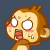 Pixelated cartoon monkey and black-and-white character with wide eyes, sweat drops, and open mouths in various color schemes against gray or white backgrounds.