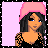 Pixel art contact sheet showing a 3x2 grid of animated frames featuring a cartoon woman in pink and black attire with visible text phrases below each frame.
