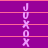 Purple background with horizontal pink lines and vertical text 'JUXX' repeated in three , each showing a different vertical position of the text