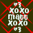 A dark green background with red diamond-shaped outlines and white text reading "XOXO MATT XOXO" surrounded by small heart symbols.