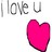 Pixelated text 'I love U' above a bright pink heart icon on white background.