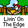 Animated pixel art contact sheet showing a cartoon chicken character in a hammock with changing expressions and text "Livin' On The Edge" across all frames.