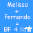 Blue background with white text showing 'Melissa + Fernanda = BF 4 life' and a star symbol, displayed in two side-by-side