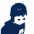 A blue-toned figure with short hair and white face shows eye movement across frames, holding a small object against a plain background.
