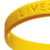 Yellow wristbands with embossed text and overlapping white pixelated words on a transparent background.