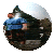 Animated sequence of a spherical object with snow-capped peaks and rocky terrain, showing a figure in blue clothing moving across its surface.