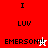 A split-screen animated icon with red and white sections displaying 'I LUV EMERSON!!!' text, featuring a pixelated cursor and star animation.