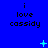 Blue background with repeated text "i love cassidy" in black pixelated font, animated light blue symbols appear and change across frames.