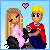 Pixel art buddy icon showing two cartoon characters with a pink heart above them on light blue background.