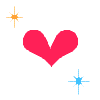 Two red pixelated hearts with orange and blue starbursts on a white background.