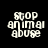 Four variations of a pixelated 'stop animal abuse' text icon with blue horizontal bars over different lines of text on a black background.