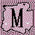 Pixelated icon with large black 'M' on pink polka-dot background, showing subtle animation changes across frames.
