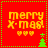 Red square icon with yellow text "merry x-mas!" and three hearts, featuring a green Christmas tree that alternates between left and right positions.