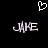 Pixelated white text 'JAKE' on black background with a heart symbol above, two identical frames side-by-side.