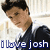 A pixelated image of a person in dark clothing with white collar, head tilted left, text "i love josh" at bottom left.