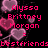 Pixelated image with pink text listing names over a black background with blurred pink heart shapes.