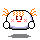 Pixel art contact sheet showing two frames of an animated buddy icon with a white rounded character, orange flame-like hair, and changing facial expressions.